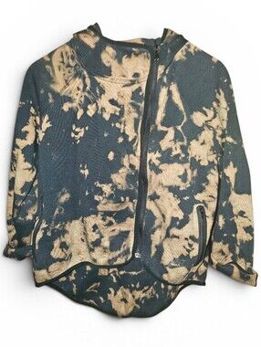 NIKE Custom Black Bleached Zip Up Hoodie Jacket - Small